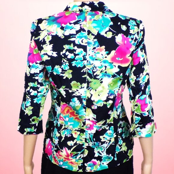 NOTATIONS PETITE size PM multicolor floral 3/4-sleeve blazer cotton/spandex - Picture 7 of 16